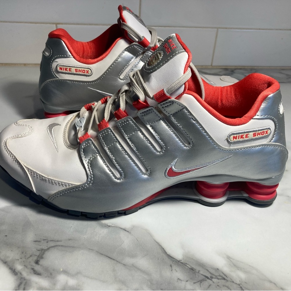 Nike Shox Metallic Silver and Red Shoes